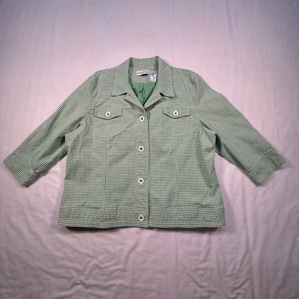 Alfred Dunner Jacket Womens 20 Three Quarter Sleeve Green White Lined Preppy